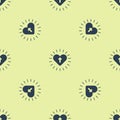 Blue Christian cross and heart icon isolated seamless pattern on yellow background. Happy Easter. Vector Illustration Royalty Free Stock Photo