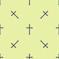 Blue Christian cross icon isolated seamless pattern on yellow background. Church cross. Vector Illustration Royalty Free Stock Photo