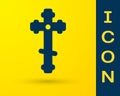 Blue Christian cross icon isolated on yellow background. Church cross. Vector Illustration Royalty Free Stock Photo