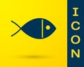 Blue Christian fish symbol icon isolated on yellow background. Jesus fish symbol. Vector Illustration Royalty Free Stock Photo