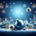 A blue Christmas backdrop adorned with snowflakes and sparkling Christmas balls, spreading holiday cheer