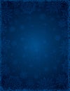 Blue christmas background with frame of snowflakes and stars,