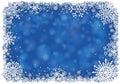 Blue Christmas background with frame of snowflakes Royalty Free Stock Photo