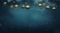 Blue Christmas background with blue and gold balls and snowflakes. Xmas baubles and decoration. New Year Illustration with copy Royalty Free Stock Photo