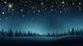 Blue christmas background with golden star dust and a landscape with a fir forest created with Generative AI Royalty Free Stock Photo