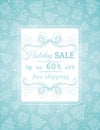 Blue christmas background and label with sale offe Royalty Free Stock Photo