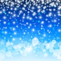 Blue Christmas background, Christmas, new year, winter, snowflakes, gradient, bokeh, snow, white circles, stars, glitter Royalty Free Stock Photo