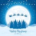 Blue Christmas Background with Santa and Reindeer Royalty Free Stock Photo