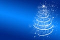 Blue christmas background with white christmas tree