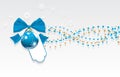 Blue Christmas ball with bow and tinsel. Banner