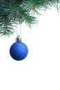 Blue Christmas ball hanging on fir tree branch Royalty Free Stock Photo