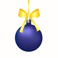 Blue Christmas ball with ribbon and bow, highlighted on white background. Vector illustration Royalty Free Stock Photo