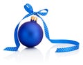 Blue Christmas ball with ribbon bow Isolated on white background Royalty Free Stock Photo