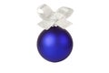 Blue christmas ball with silver ribbon Royalty Free Stock Photo