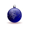 Blue Christmas Ball with silver snowflake. Royalty Free Stock Photo