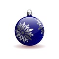 Blue Christmas Ball with silver snowflake. Royalty Free Stock Photo