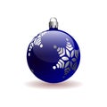 Blue Christmas Ball with silver snowflake. Royalty Free Stock Photo