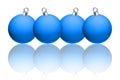Blue Christmas balls lined up with reflection