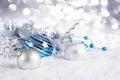 Blue christmas balls on snow Royalty Free Stock Photo