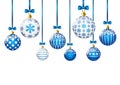 Blue Christmas balls on white background