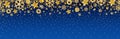 Blue christmas banner with golden glittering snowflakes and stars. Merry Christmas and Happy New Year greeting banner. Horizontal Royalty Free Stock Photo