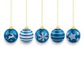 5 Blue Christmas Baubles White Background Royalty Free Stock Photo