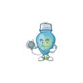 Blue christmas bulb cartoon mascot style in a Doctor costume with tools Royalty Free Stock Photo