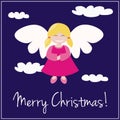 Blue Christmas card invitation with angel
