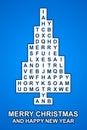 Blue christmas cross word tree card