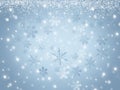 Blue Christmas winter crystal snowflakes background with falling snow