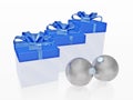 Blue Christmas Gifts and Silver Balls Baubles Royalty Free Stock Photo