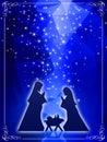 Blue Christmas greeting card background with Nativity Scene Royalty Free Stock Photo