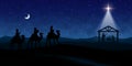 Blue Christmas greeting card banner background with Nativity Scene in the desert Royalty Free Stock Photo