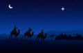 Blue Christmas greeting card banner background with Three Wise Men Royalty Free Stock Photo