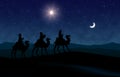 Blue Christmas greeting card banner background with Three Wise Men in the desert Royalty Free Stock Photo
