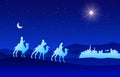 Blue Christmas greeting card banner background with Three Wise Men in the desert Royalty Free Stock Photo