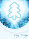 Blue christmas greeting card with scribbled tree and bubble back