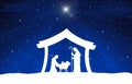 Blue Christmas Nativity scene. Greeting card background. Royalty Free Stock Photo