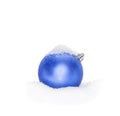 Blue Christmas New Year bauble, ball lying on the white snow, snow-covered, snowy Royalty Free Stock Photo
