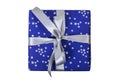 Blue christmas present with silver stars