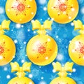 Blue Christmas seamless pattern with golden balls Royalty Free Stock Photo