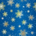 Blue Christmas seamless pattern with Golden snowflakes. Christmas and New Year background. Vector Royalty Free Stock Photo