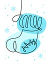 Blue Christmas sock. Continuous one line drawing Christmas gift stocking by one line. Simple modern symbol for Winter Royalty Free Stock Photo