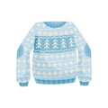 Blue Christmas sweater with norwegian ornament, knitted warm jumper vector Illustration on a white background