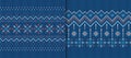 Blue christmas textures. Set knitted seamless pattern. Knit frames. Holiday background. Fair isle traditional ornament Royalty Free Stock Photo