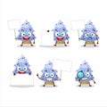 Blue christmas tree cartoon character bring information board Royalty Free Stock Photo
