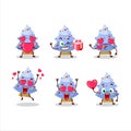 Blue christmas tree cartoon character with love cute emoticon Royalty Free Stock Photo