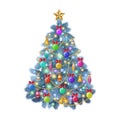 Blue Christmas tree with colorful ornaments, vector Royalty Free Stock Photo