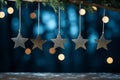 Blue Christmas Tree with Glittering Stars and Bokeh on Abstract Defocused Background Royalty Free Stock Photo