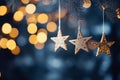 Blue Christmas Tree with Glittering Stars and Bokeh in Abstract Defocused Background Royalty Free Stock Photo